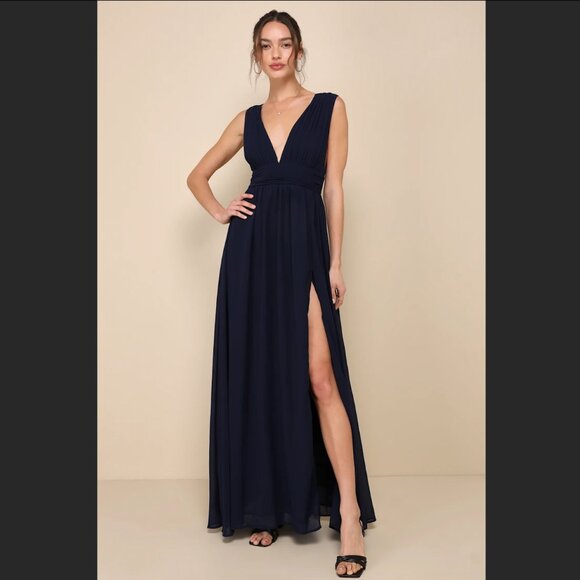 Lulu's Heavenly Hues Navy Blue Maxi Dress - size large - Picture 2 of 8